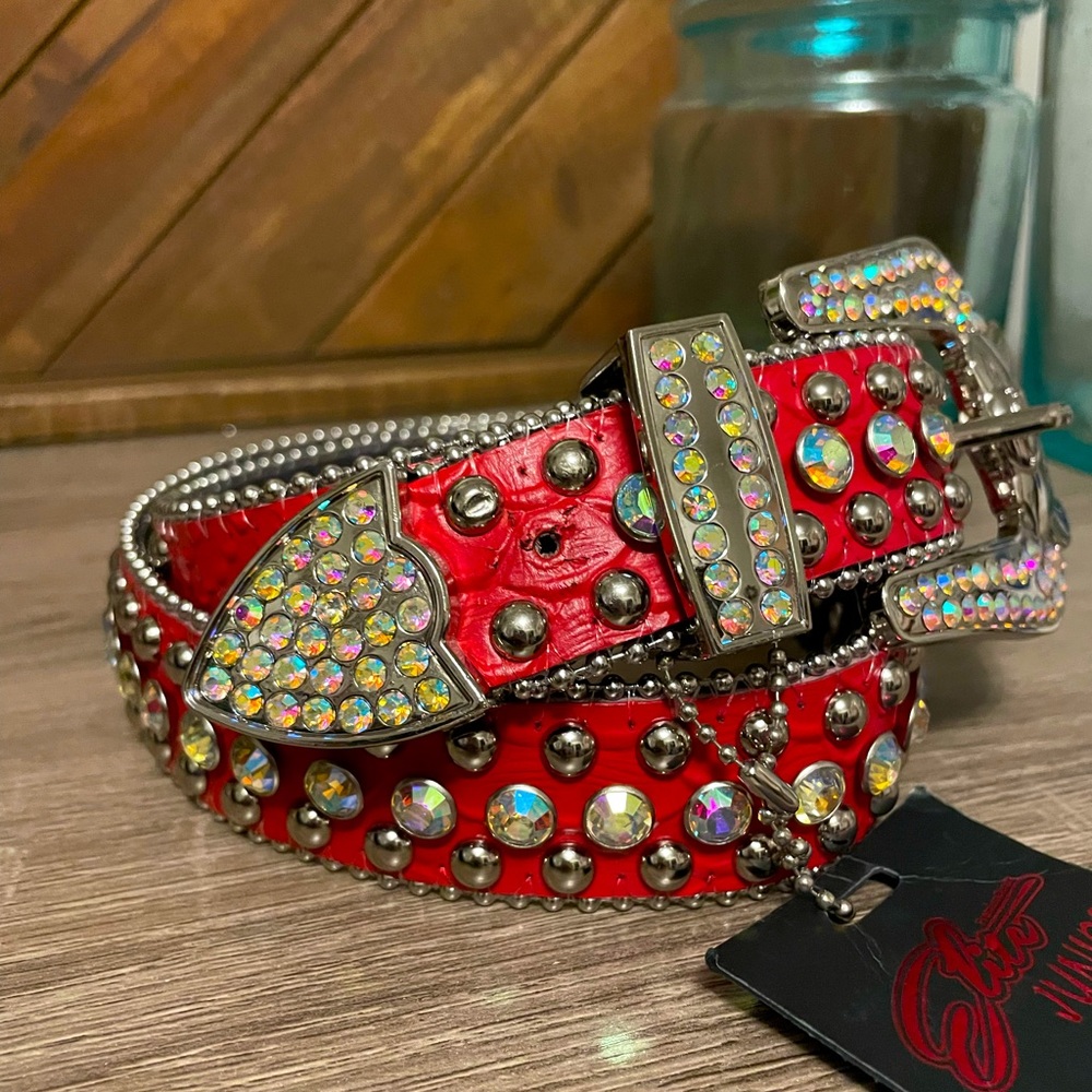 Elite Junior Red Rhinestone Belt XL Plus - Picture 2 of 8